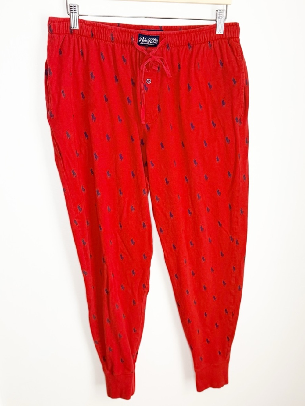 Polo by Ralph Lauren Red Drawstring Lounge Pants with Navy Pony Embroidery